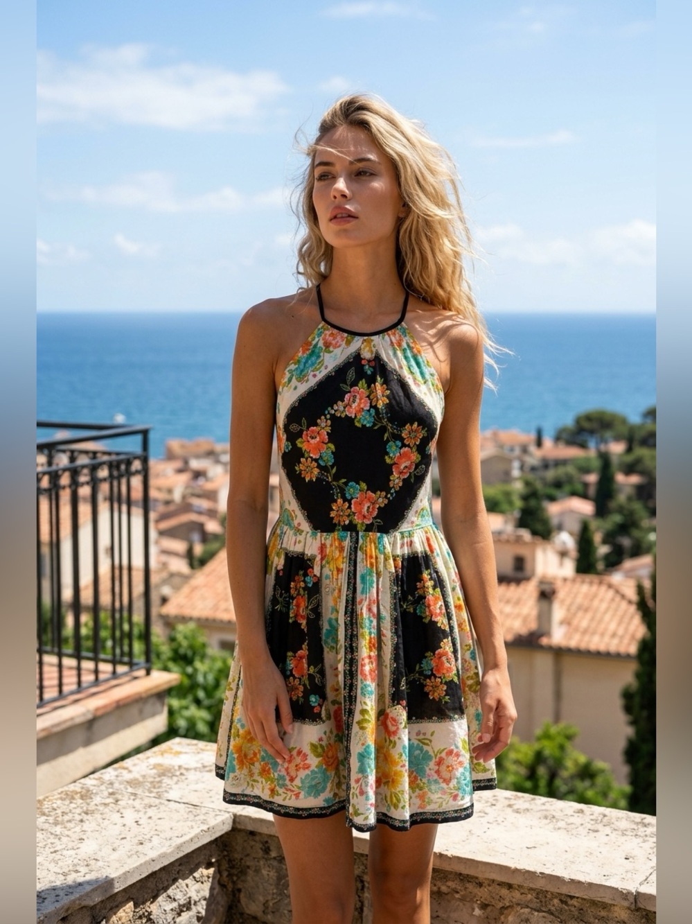 Ecote Pre Loved Boho colorful with open back lined with adjustable Straps Dress.